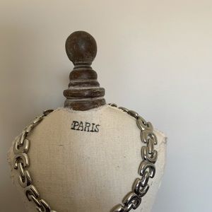 Statement silver tone collar necklace